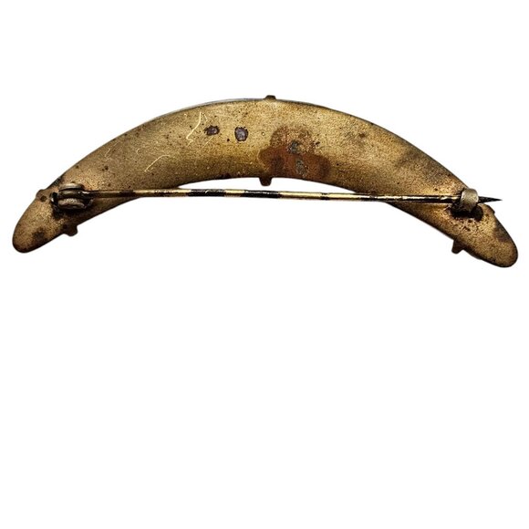 Victorian Blue Crescent Brooch, C Clasp Porcelain Pin L561 - Picture 4 of 9